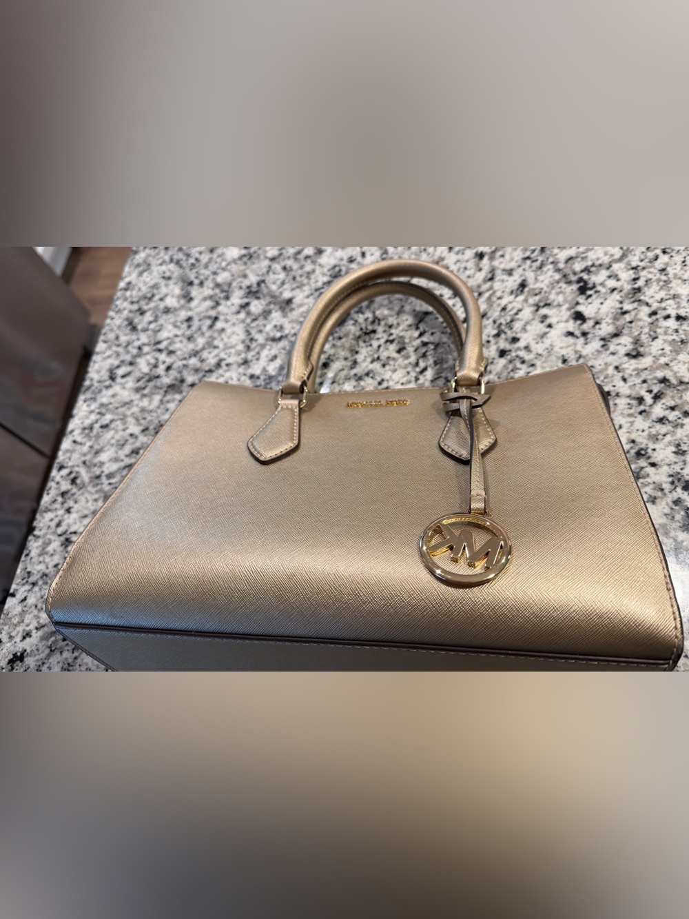 Michael Kors Gold Saffiano Leather Satchel with MK Charm